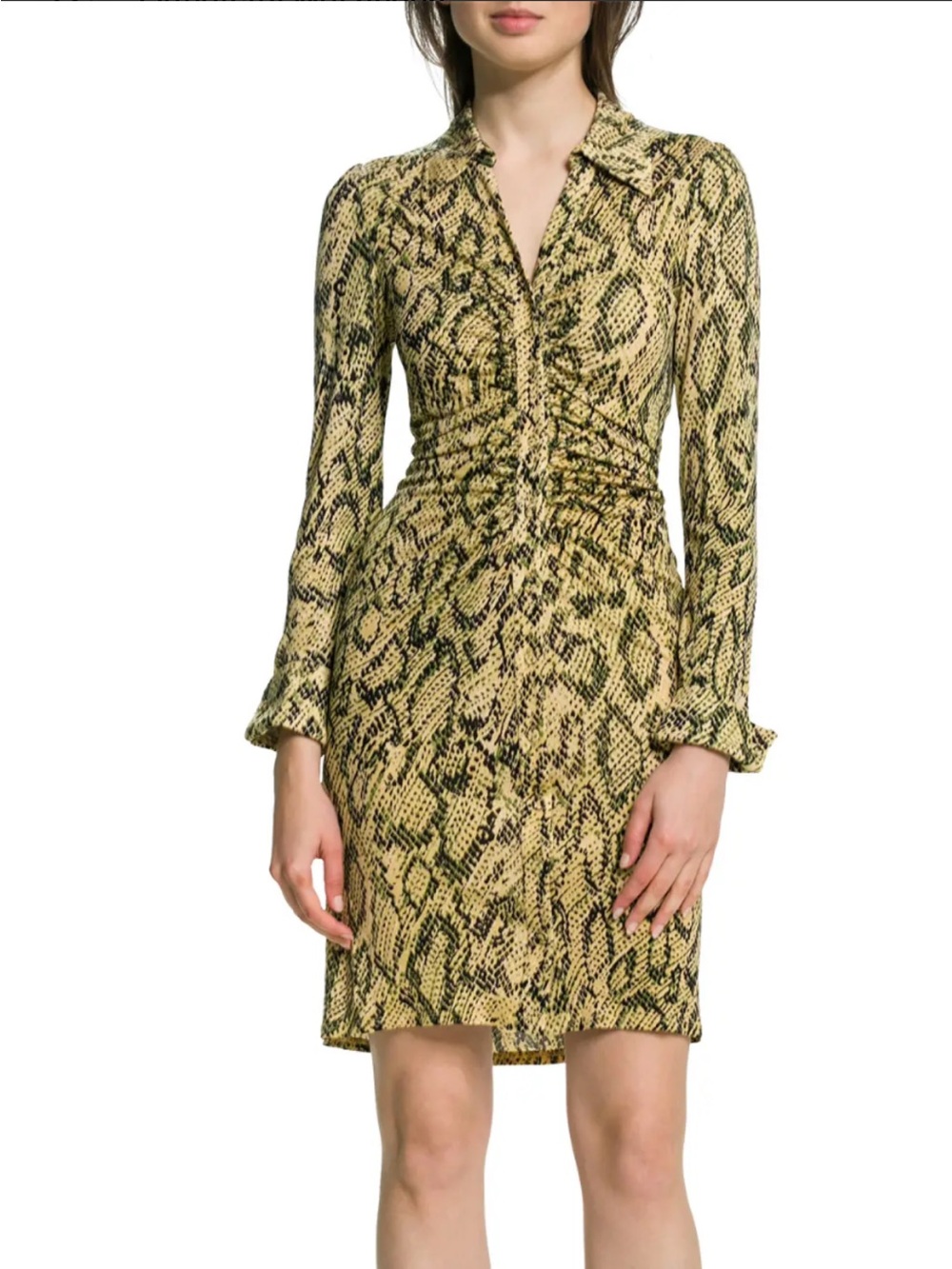 Diane Von Furstenberg Yellow and Black Snake-Print Mini Skirt